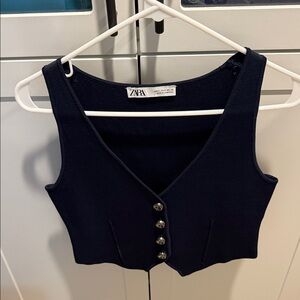 Zara Dark Blue Crop Top with Button Detail